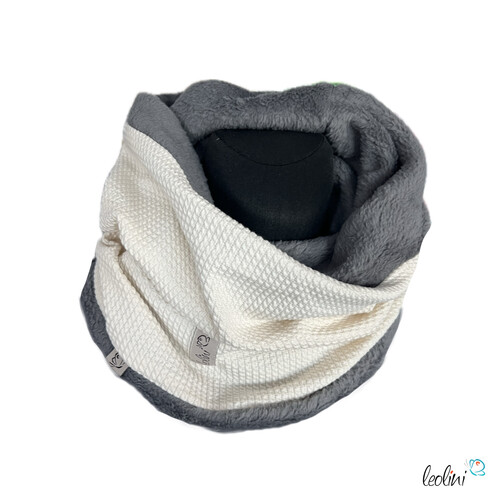 LeoliniHandgefertigter Damen Schlauchschal Loop – Beidseitig tragbar mit Wellnessfleece & Mini-Zopfmuster Jersey | CREME GRAUTücher / Schals