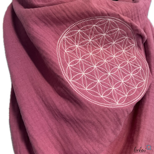 LeoliniDreieckiges Musselin-Tuch XL – Double Gauze mit Blume des Lebens -Stickerei | HIMBEERTücher / Schals