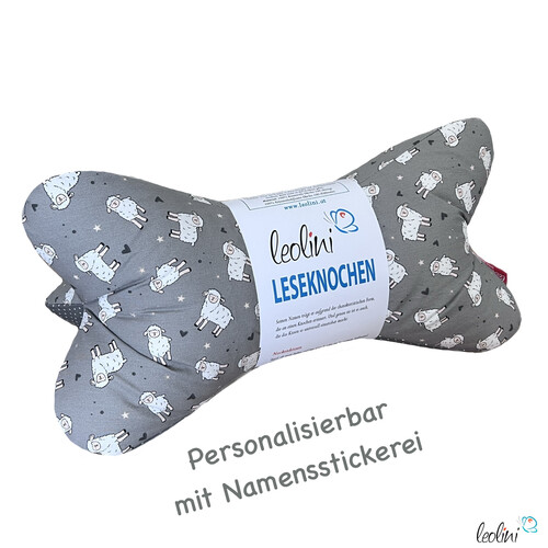 LeoliniLeseknochen personalisierbar SCHLAF GUT SCHÄFCHEN | Nackenkissen | handgemachtKinder Leseknochen