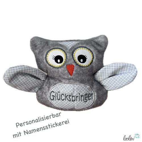 LeoliniKuscheltier EULE LEO in grau | Glücksbringer Eule | personalisierbar mit NameKuscheltiere