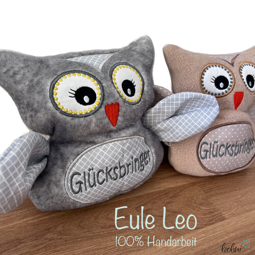 LeoliniKuscheltier EULE LEO in grau | Glücksbringer Eule | personalisierbar mit NameKuscheltiere
