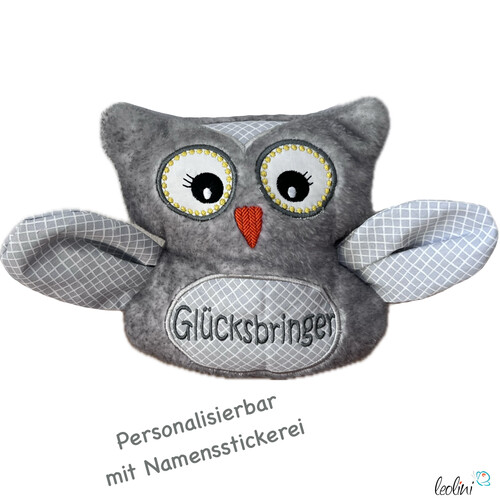 LeoliniKuscheltier EULE LEO in grau | Glücksbringer Eule | personalisierbar mit NameKuscheltiere