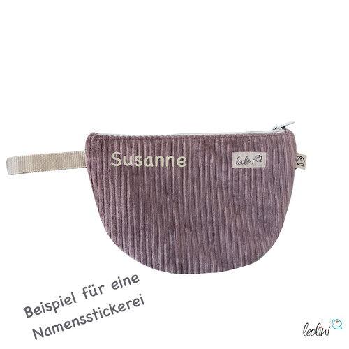LeoliniMäppchen Allzwecktasche aus Cord | Schminktasche PERSONALISIERBAR mit Name | DUNKELMAUVE