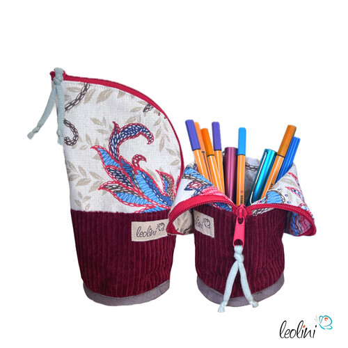 LeoliniStehende Stiftetasche aus CORD Leo | Federpennal Schminktasche ROSENROTStehende Stiftetaschen LEO