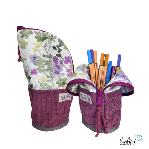 LeoliniStehende Stiftetasche aus CORD Leo | Federpennal Schminktasche BROMBEERBLÜTEStehende Stiftetaschen LEO