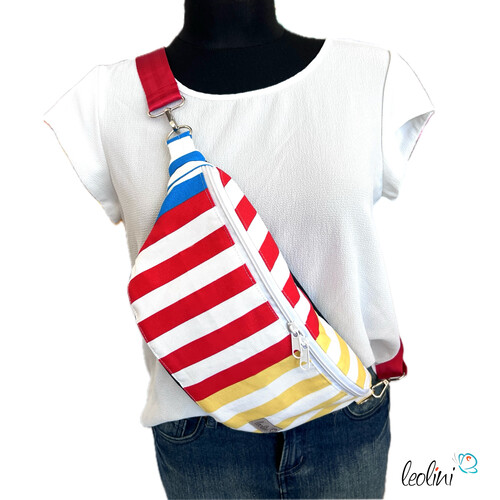 LeoliniBauchtasche XL | Crossbody-Bag | Gürteltasche aus CANVAS - STREIFEN Gelb RotTaschen mit Stickerei und Basic Taschen