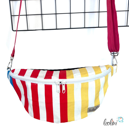 LeoliniBauchtasche XL | Crossbody-Bag | Gürteltasche aus CANVAS - STREIFEN Gelb RotTaschen mit Stickerei und Basic Taschen