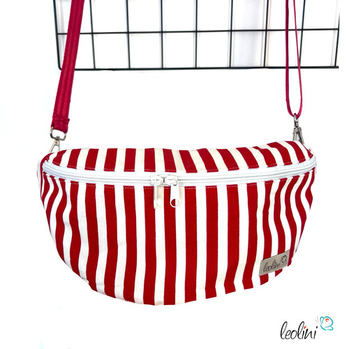 LeoliniBauchtasche XL | Crossbody-Bag | Gürteltasche aus CANVAS - STREIFEN ROT-WEISSTaschen mit Stickerei und Basic Taschen