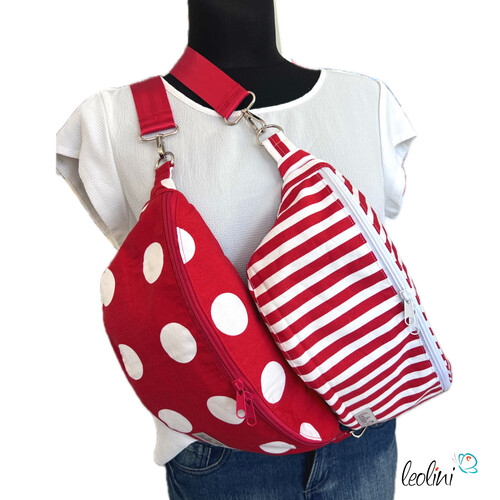 LeoliniBauchtasche XL | Crossbody-Bag | Gürteltasche aus CANVAS - STREIFEN ROT-WEISSTaschen mit Stickerei und Basic Taschen