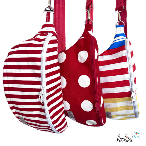 LeoliniBauchtasche XL | Crossbody-Bag | Gürteltasche aus CANVAS - STREIFEN ROT-WEISSTaschen mit Stickerei und Basic Taschen