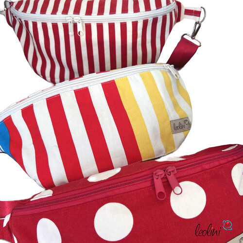 Bauchtasche XL | Crossbody-Bag | Gürteltasche aus Canvas Punkte rot-weiss