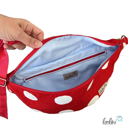 LeoliniBauchtasche XL | Crossbody-Bag | Gürteltasche aus CANVAS - PUNKTE ROT-WEISSTaschen mit Stickerei und Basic Taschen