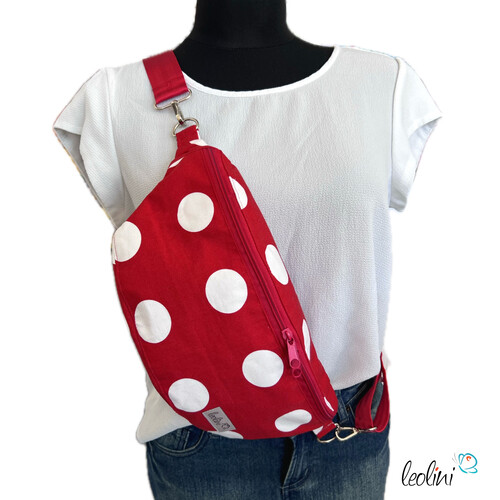 LeoliniBauchtasche XL | Crossbody-Bag | Gürteltasche aus CANVAS - PUNKTE ROT-WEISSTaschen mit Stickerei und Basic Taschen