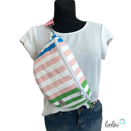 Bauchtasche XL | Crossbody-Bag | Gürteltasche aus CANVAS - STREIFEN Rosa GrünTaschen mit Stickerei und Basic Taschen
