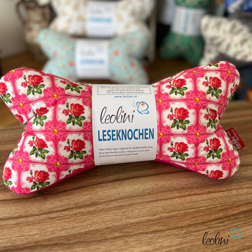 LeoliniLeseknochen personalisierbar | Nackenkissen ROSENROT | handgemachtLeseknochen gemustert
