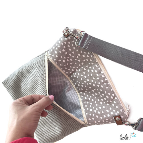 LeoliniUmhängetasche Cord & Canvas GRAU PÜNKTCHEN | mit AußenfachTaschen mit Stickerei und Basic Taschen