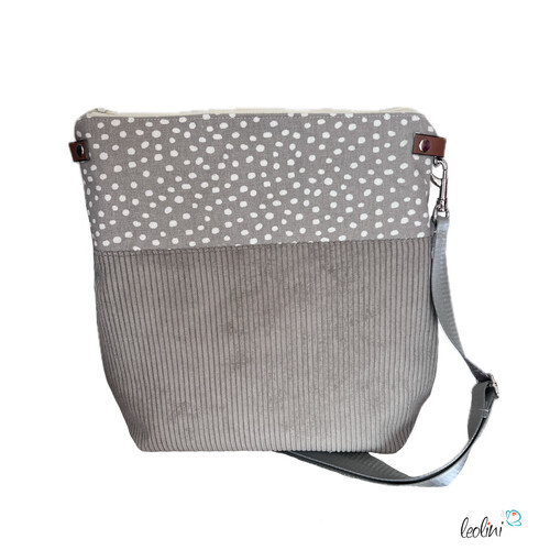 LeoliniUmhängetasche Cord & Canvas GRAU PÜNKTCHEN | mit AußenfachTaschen mit Stickerei und Basic Taschen