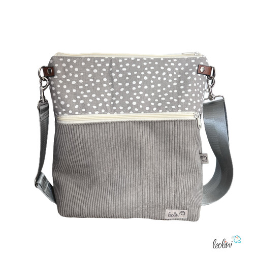 LeoliniUmhängetasche Cord & Canvas GRAU PÜNKTCHEN | mit AußenfachTaschen mit Stickerei und Basic Taschen