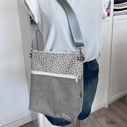 Umhängetasche Cord & Canvas GRAU PÜNKTCHEN