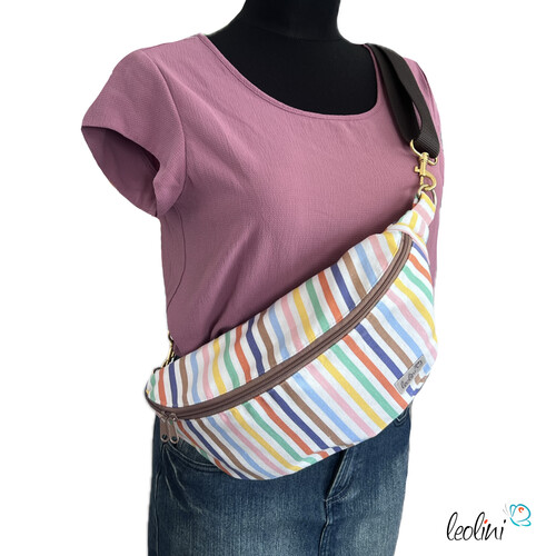LeoliniBauchtasche XL | Crossbody-Bag | Gürteltasche aus CANVAS - Pastell StreifenTaschen mit Stickerei und Basic Taschen