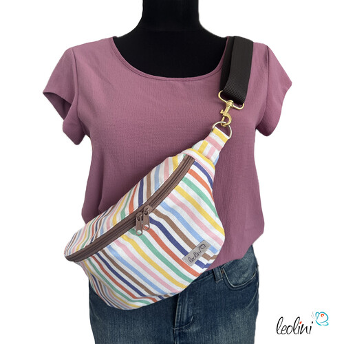 LeoliniBauchtasche XL | Crossbody-Bag | Gürteltasche aus CANVAS - Pastell Streifen