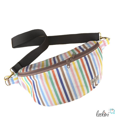 LeoliniBauchtasche XL | Crossbody-Bag | Gürteltasche aus CANVAS - Pastell StreifenTaschen mit Stickerei und Basic Taschen