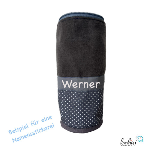 LeoliniStehende Stiftetasche Leo | Federpennal Federmäppchen PUNKTE GRAU | personalisierbar mit NamenStehende Stiftetaschen LEO