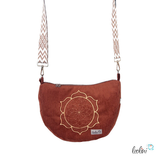 LeoliniMoonbag mit Lotus des Lebens Stickerei in ROST aus Breitcord | Umhängetasche | handgefertigtTaschen mit Stickerei und Basic Taschen