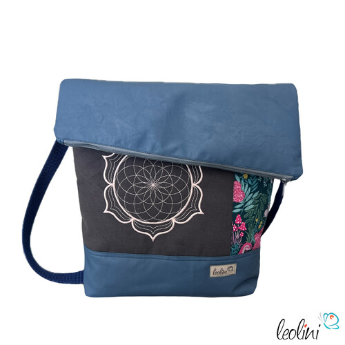 LeoliniFoldover Tasche mit Lotus des Lebens Stickerei | BLAU | mit AußenfachTaschen mit Stickerei und Basic Taschen