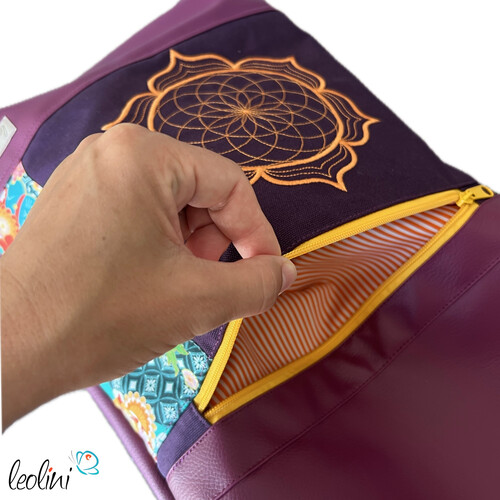 LeoliniFoldover Tasche mit Lotus des Lebens Stickerei | MAGENTA ORANGE | mit AußenfachTaschen mit Stickerei und Basic Taschen