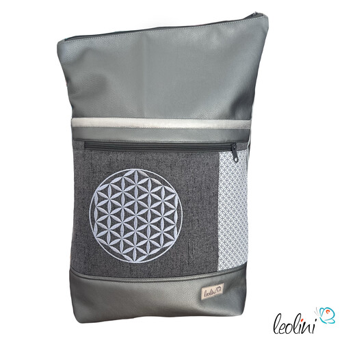 LeoliniFoldover Tasche mit Blume des Lebens Stickerei | METALLIC GRAU | mit AußenfachTaschen mit Stickerei und Basic Taschen