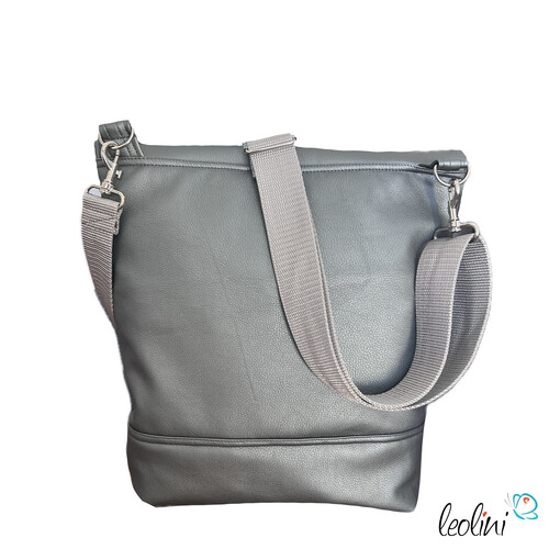LeoliniFoldover Tasche mit Blume des Lebens Stickerei | METALLIC GRAU | mit AußenfachTaschen mit Stickerei und Basic Taschen