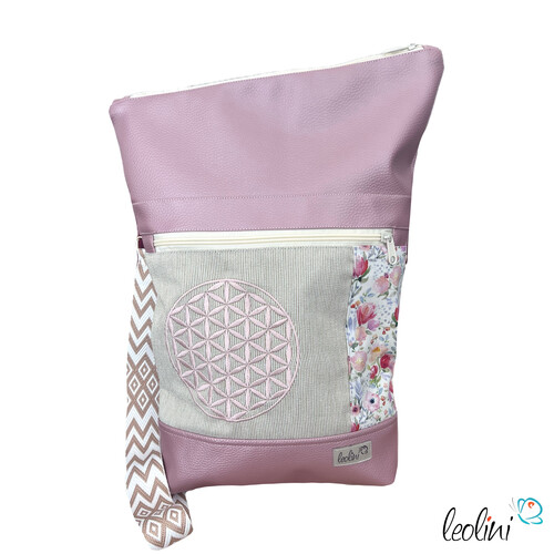 Foldover Tasche Blumen des Lebens Stickerei metallic rosa