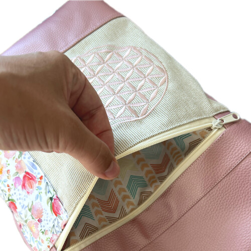 Foldover Tasche Blumen des Lebens Stickerei metallic rosa