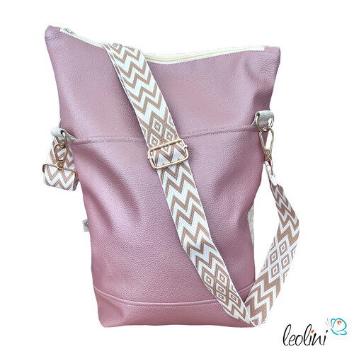 Foldover Tasche Blumen des Lebens Stickerei metallic rosa