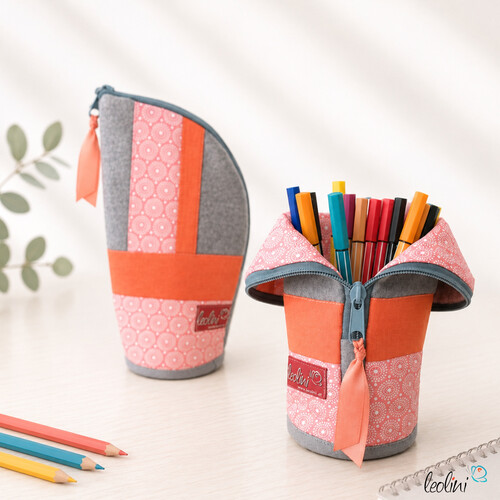 Stehende Stiftetasche Leo | Federpennal Mandala orange personalisierbar