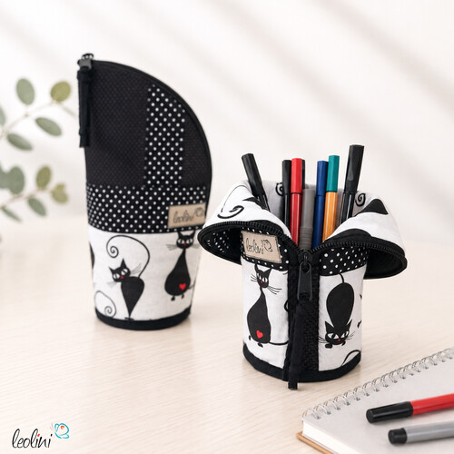 Stehende Stiftetasche Leo | Katzen Federpennal crazy cats personalisierbar