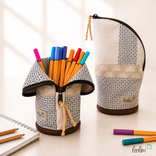 Stehende Stiftetasche Leo | Federpennal Federmäppchen BEIGE ORNAMENTE | personalisierbar mit Namen