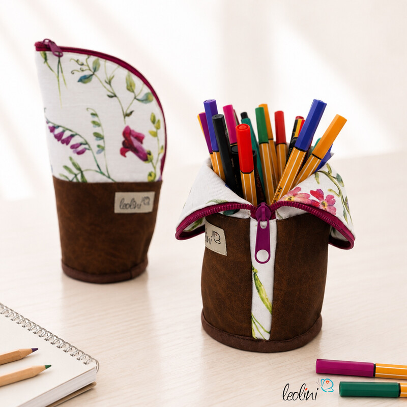 LeoliniStehende Stiftetasche Leo | Federpennal Schminktasche WIESENBLUMEN | LederimitatStehende Stiftetaschen LEO