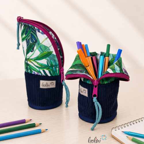 Stehende Stiftetasche aus CORD Leo | Federpennal Schminktasche ORCHIDEENGRÜN