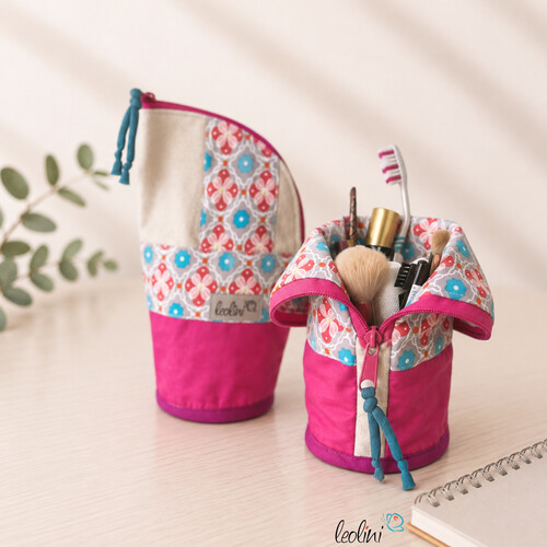 Stehende Stiftetasche Leo | Federpennal Federmäppchen ROSA ORNAMENTE | personalisierbar mit Namen