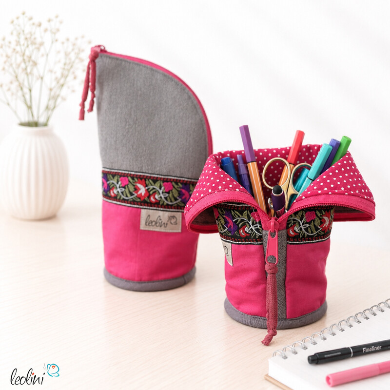LeoliniStehende Stiftetasche Leo | Federpennal Federmäppchen BOHO PINK | personalisierbar