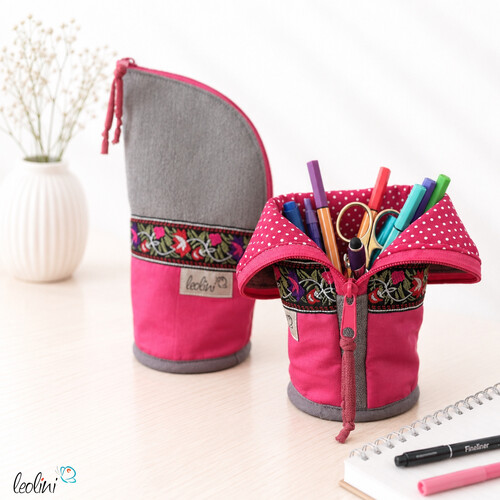 Stehende Stiftetasche Leo | Federpennal Federmäppchen BOHO PINK | personalisierbar