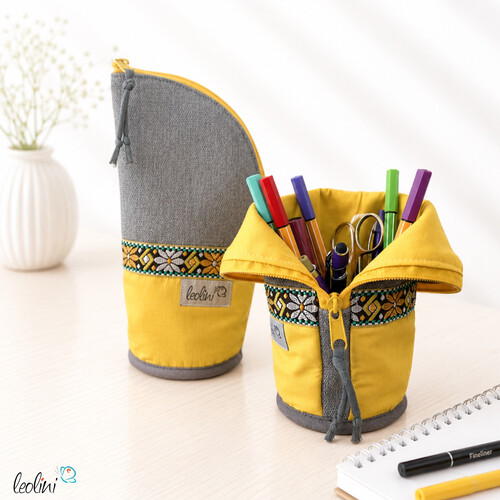 Stehende Stiftetasche Leo | Federpennal Federmäppchen BOHO GELB | personalisierbar