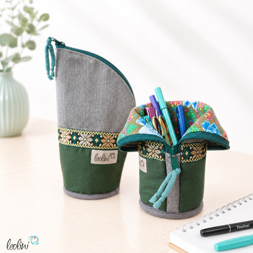 Stehende Stiftetasche Leo | Federpennal Federmäppchen BOHO GRÜN | personalisierbar