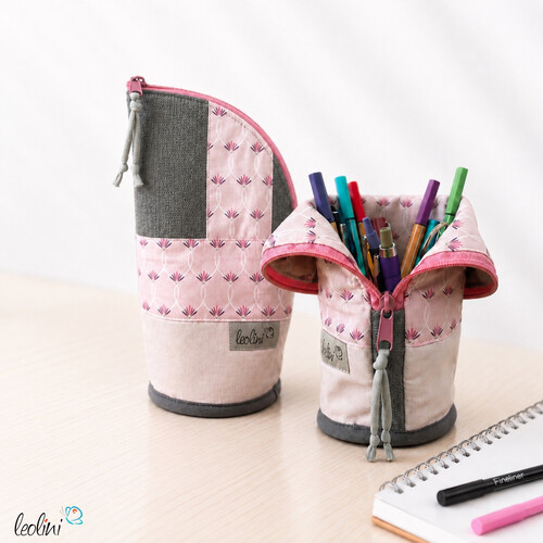 Stehende Stiftetasche Leo | Federpennal Federmäppchen ROSA ORNAMENTE | personalisierbar mit Namen
