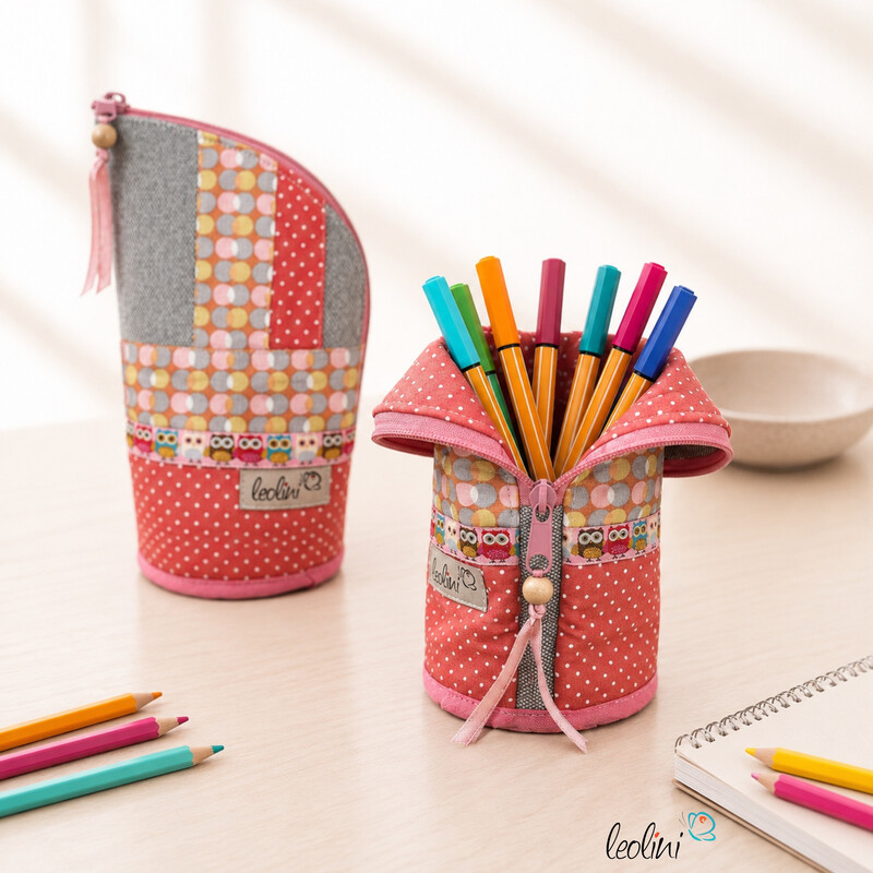LeoliniStehende Stiftetasche EULE ROSA | Federpennal Federmäppchen Leo | personalisierbar mit NamenStehende Stiftetaschen LEO