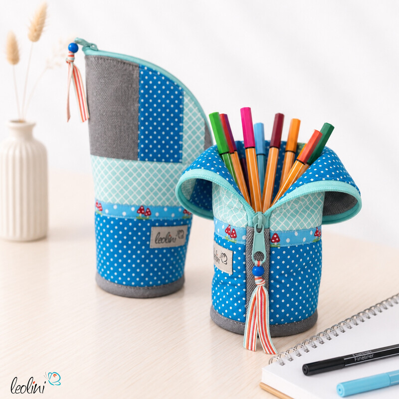 LeoliniStehende Stiftetasche Leo | Federpennal Federmäppchen FLIEGENPILZE BLAU | personalisierbar mit Namen