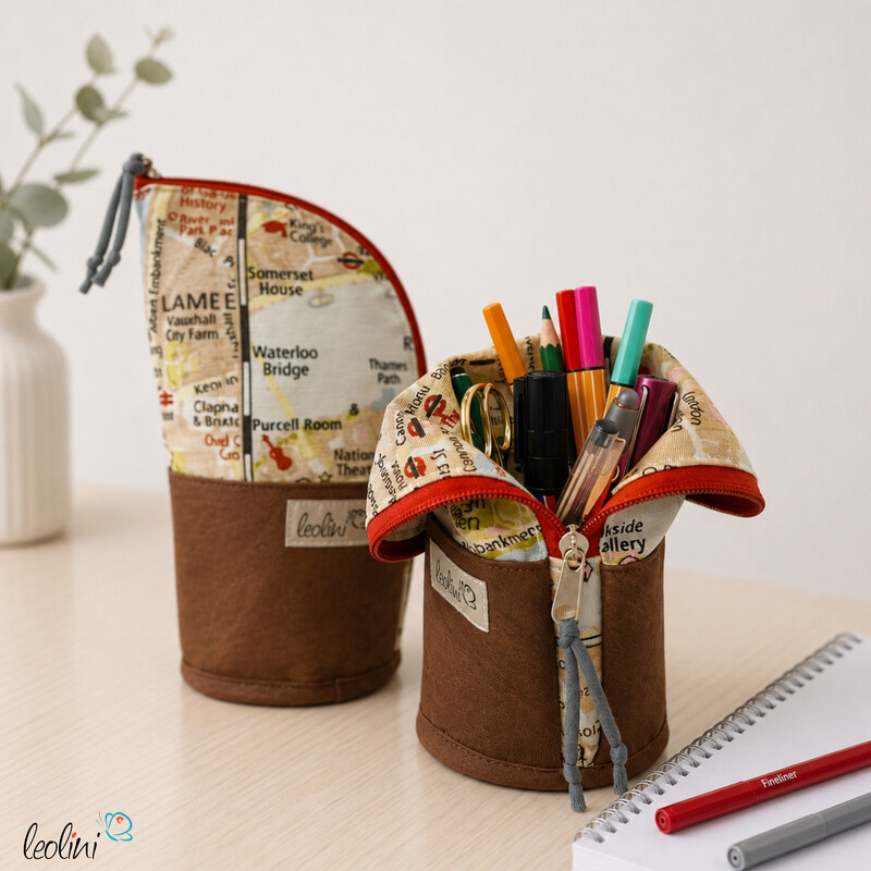 LeoliniStehende Stiftetasche Leo | Federpennal Schminktasche CITY MAP | Lederimitat