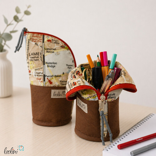 Stehende Stiftetasche Leo | Federpennal Schminktasche CITY MAP | Lederimitat